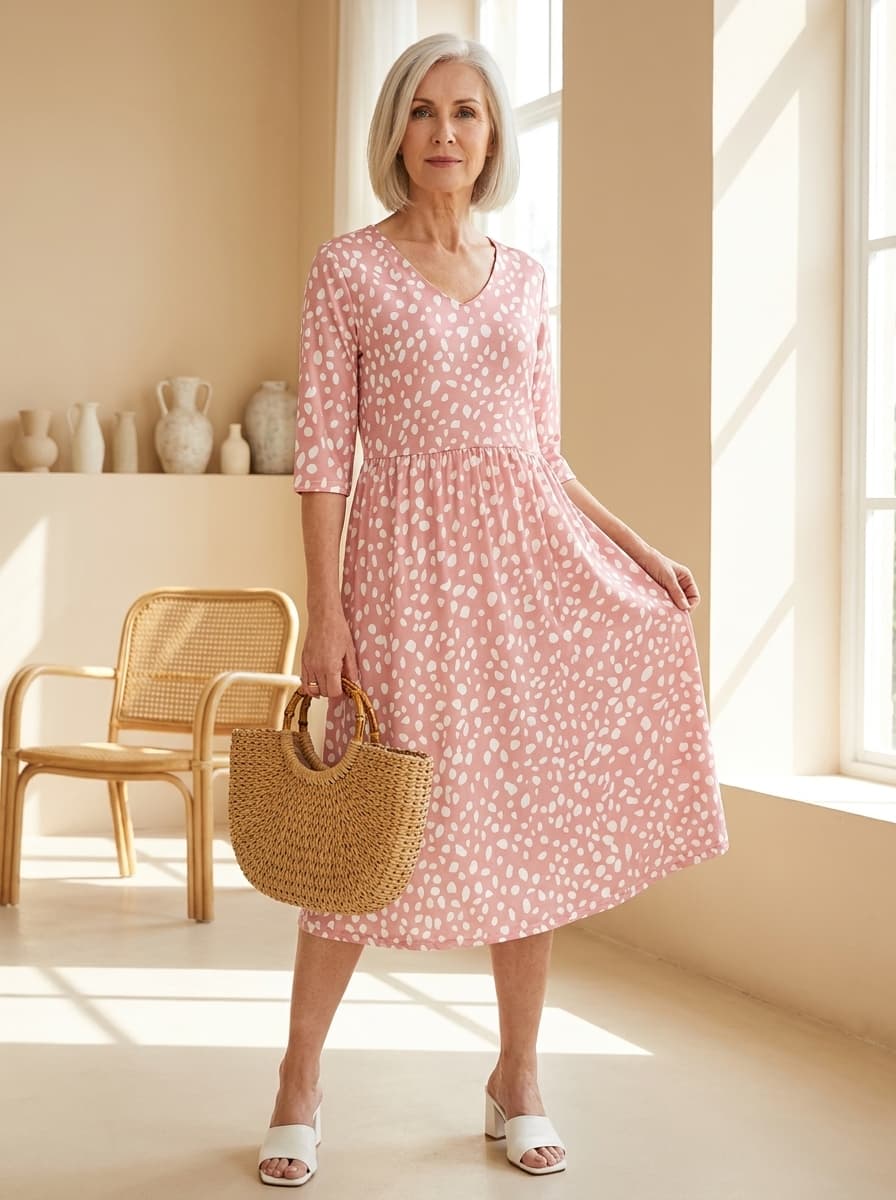 CARLINE Midi šaty s polka dot vzorem