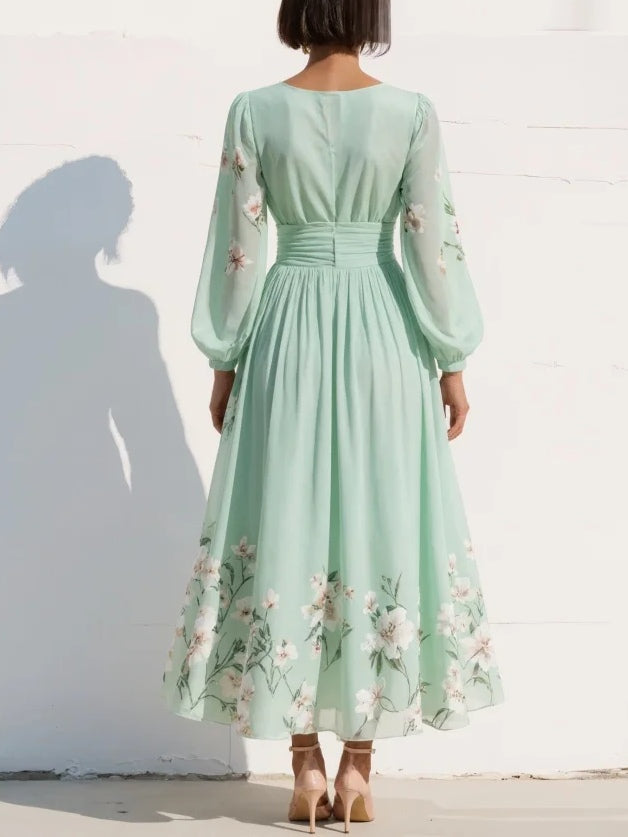 Klára – Elegantní šifonové midi šaty s květinovou výšivkou